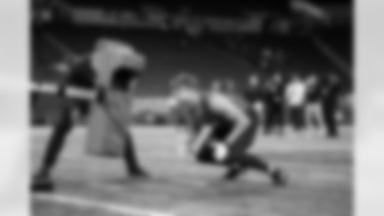 Miami tight end Will Mallory runs a drill at the NFL football scouting combine in Indianapolis, Saturday, March 4, 2023. (AP Photo/Michael Conroy)