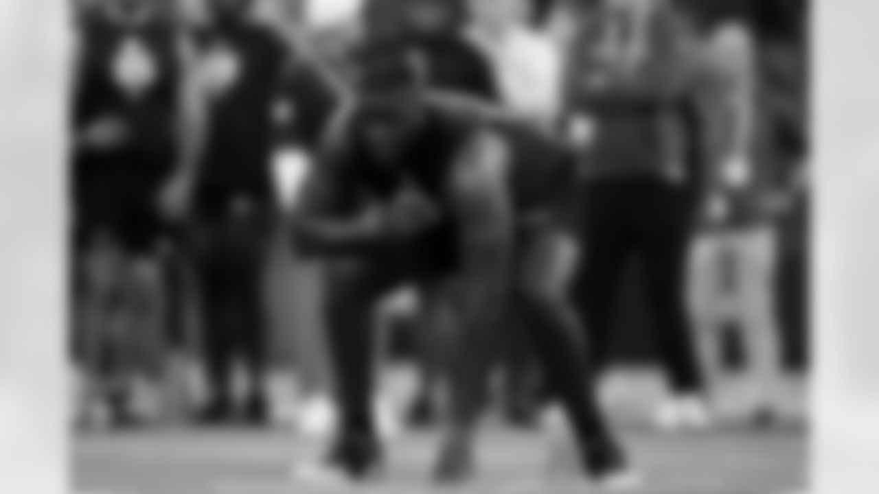 Miami offensive lineman Markel Bell (04) participates in a drill during the 2026 NFL Scouting Combine on Sunday, March 1, 2026 in Indianapolis, Indiana. (Cooper Neill/NFL)