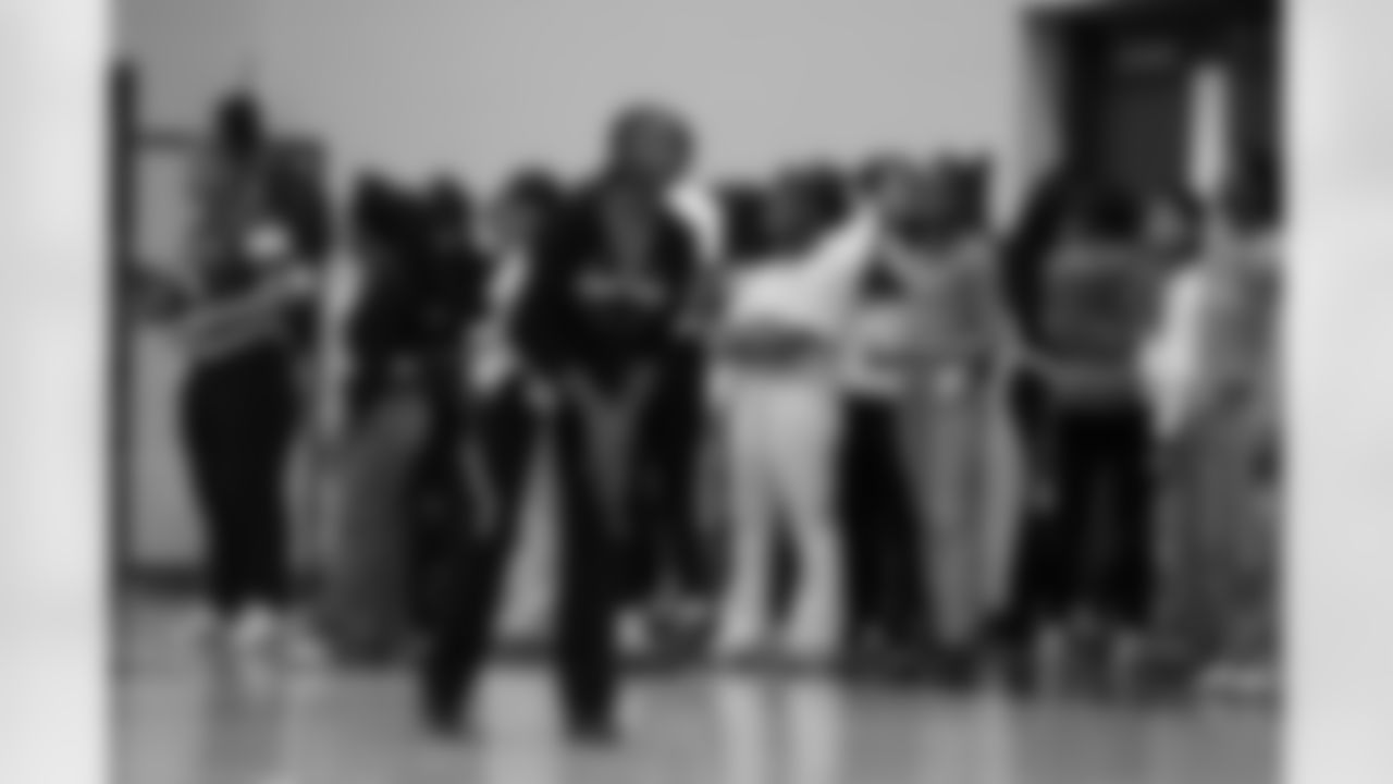A student participates in a drill during a GENYOUth clinic on Tuesday, Feb. 24, 2026, at Fall Creek Valley Middle School in Indianapolis. (Jerod Ringwald/AP Content Services for the NFL)