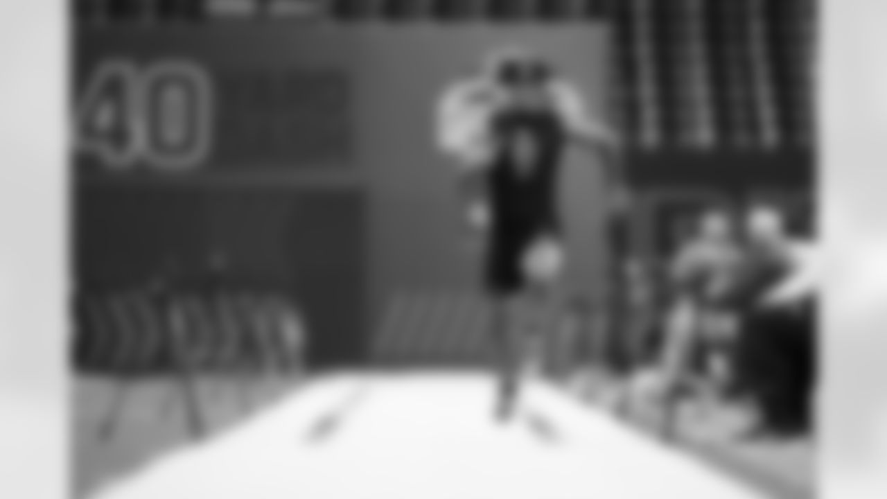 Toledo defensive back Andre Fuller (10) runs the 40-yard dash during the 2026 NFL Scouting Combine on Friday, February 27, 2026 in Indianapolis, Indiana. (Cooper Neill/NFL)