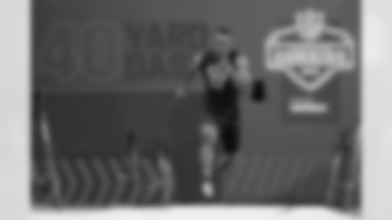 Maryland defensive back Nick Cross runs the 40-yard dash at the NFL football scouting combine, Sunday, March 6, 2022, in Indianapolis. (AP Photo/Charlie Neibergall)