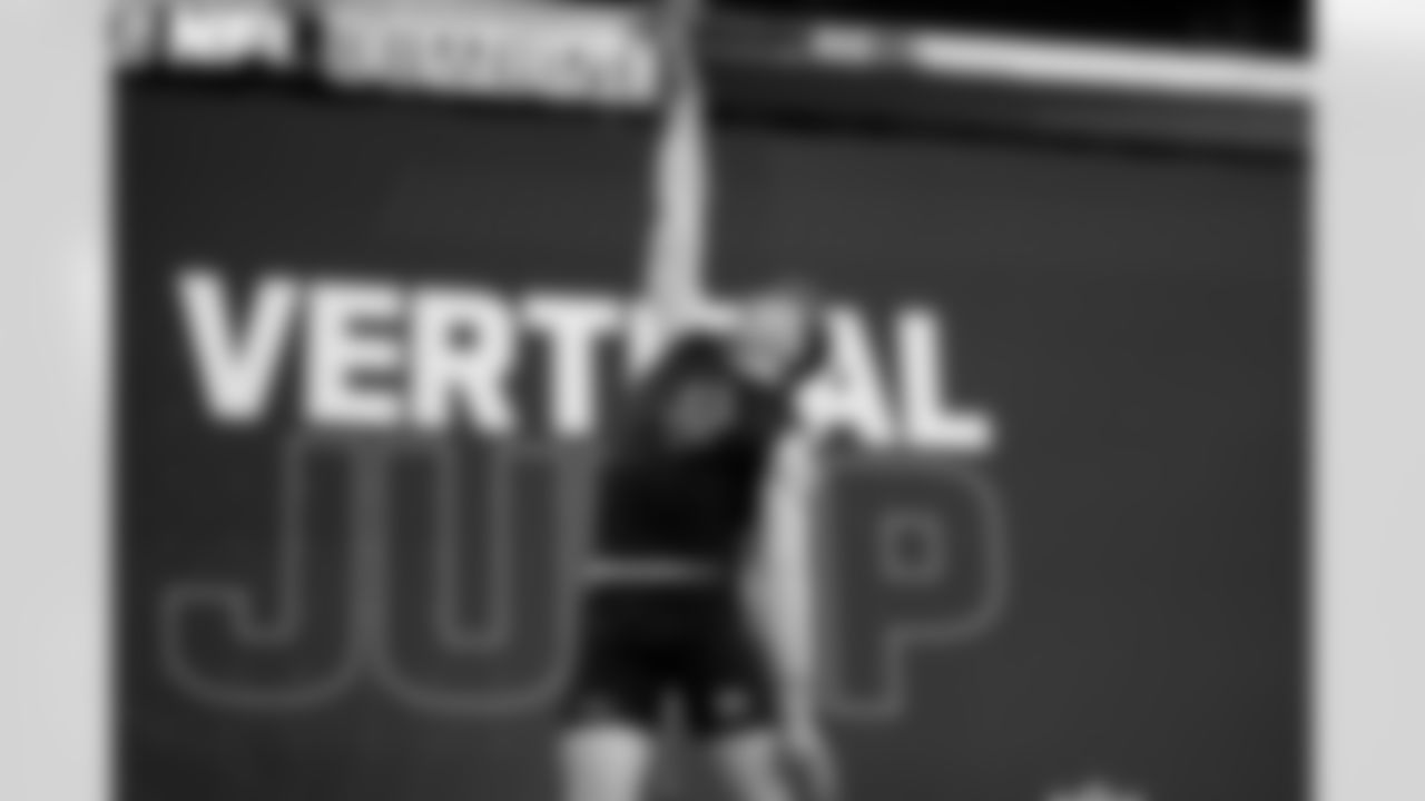 Oregon defensive back Dillon Thieneman (52) participates in the vertical jump during the 2026 NFL Scouting Combine on Friday, February 27, 2026 in Indianapolis, Indiana. (Lauren Leigh Bacho/NFL)