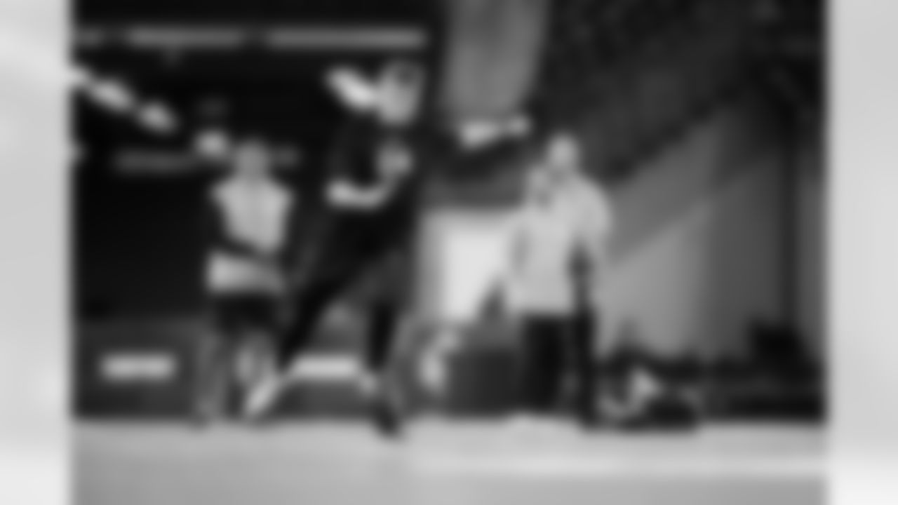 Iowa kicker Drew Stevens (04) participates in a drill during the 2026 NFL Scouting Combine on Wednesday, February 25, 2026 in Indianapolis, Indiana. (Cooper Neill/NFL)