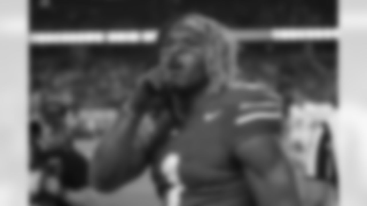 Ohio State running back Quinshon Judkins gestures toward fans after scoring against Texas during the first half of the Cotton Bowl College Football Playoff semifinal game, Friday, Jan. 10, 2025, in Arlington, Texas. (AP Photo/Gareth Patterson)