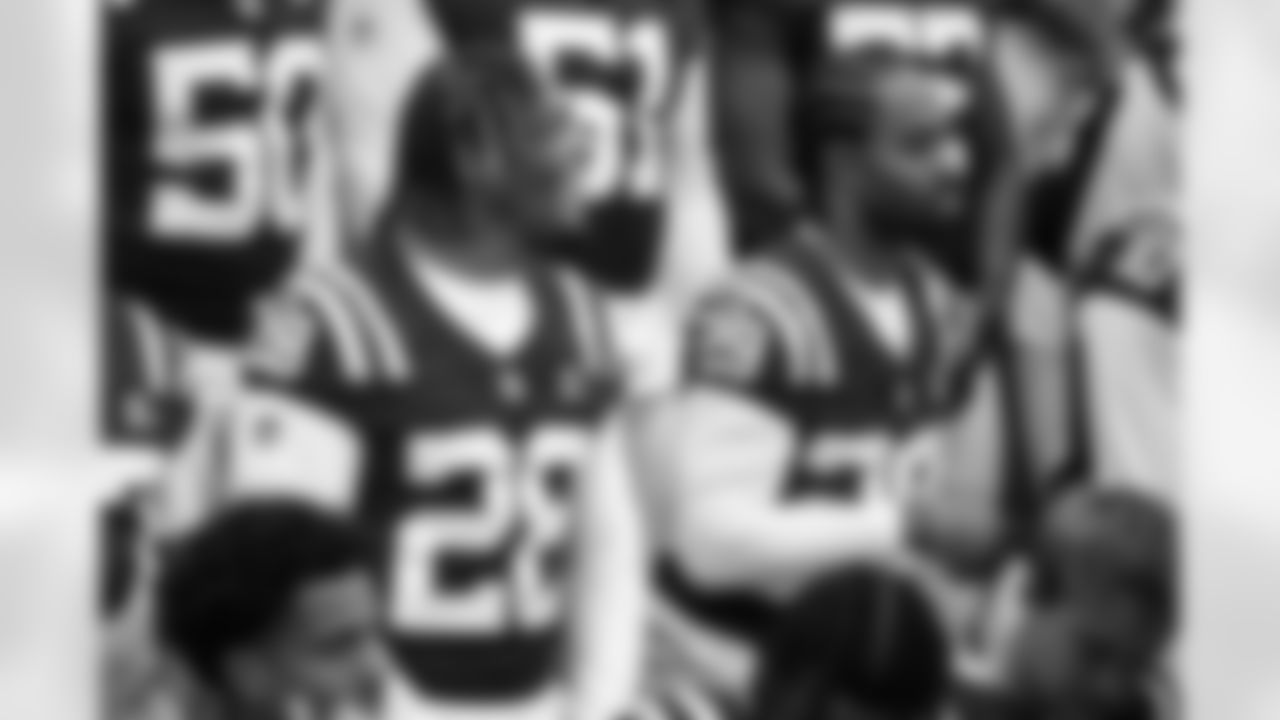 RB Jonathan Taylor #28 and CB Mekhi Blackmon #29