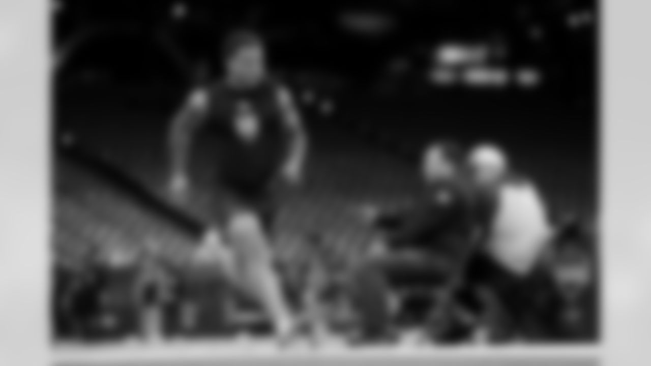 TCU linebacker Namdi Obiazor (18) during the 2026 NFL Scouting Combine on Thursday, February 26, 2026 in Indianapolis, Indiana. (Cooper Neill/NFL)