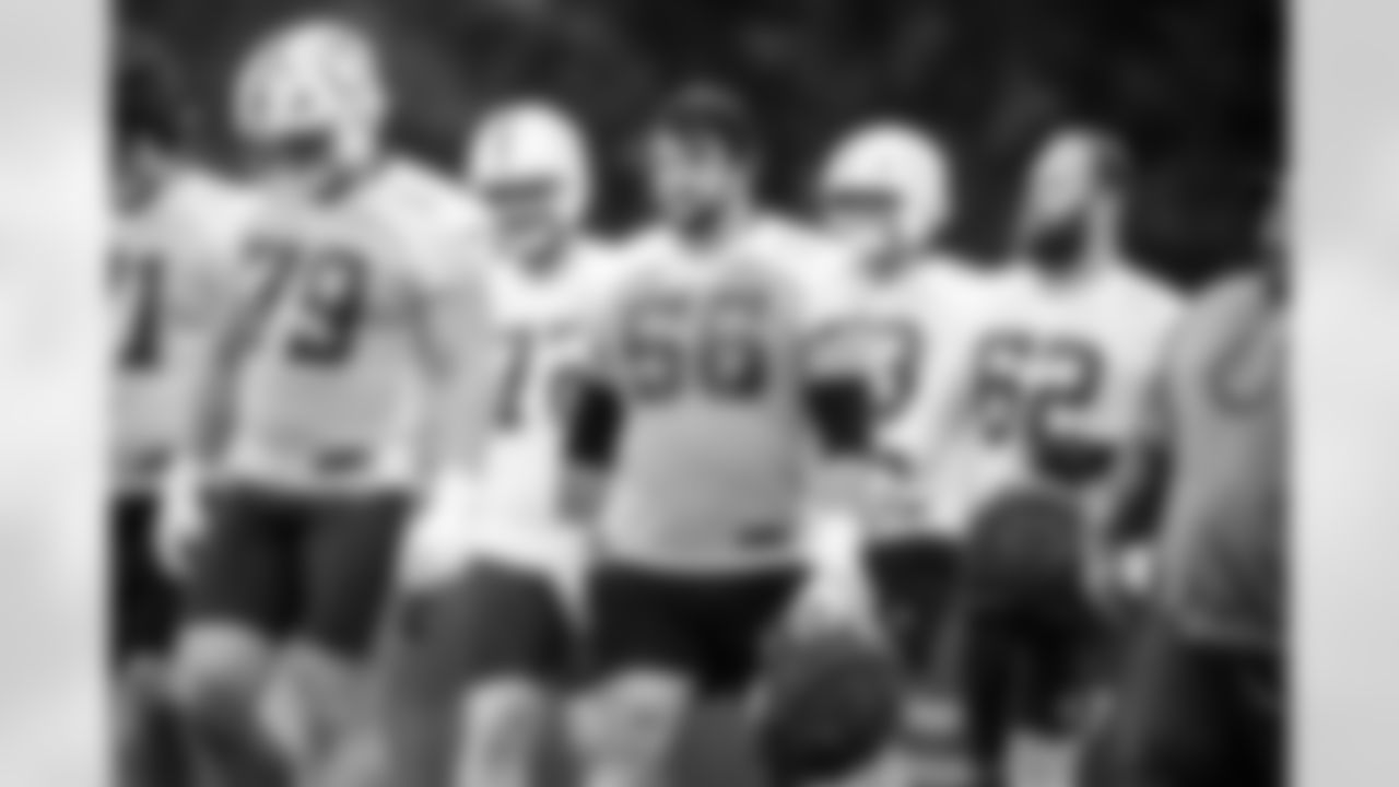 T Bernhard Raimann #79, G Quenton Nelson #56 and C Wesley French #62