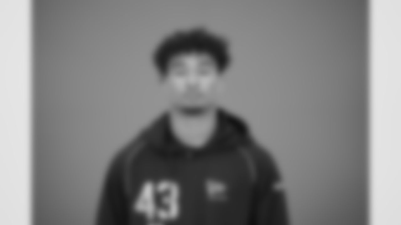 Iowa defensive back Xavier Nwankpa (43) poses for a portrait at the NFL football scouting combine in Indianapolis, Wednesday, Feb. 25, 2026 (AJ Mast/AP Content Services for the NFL)