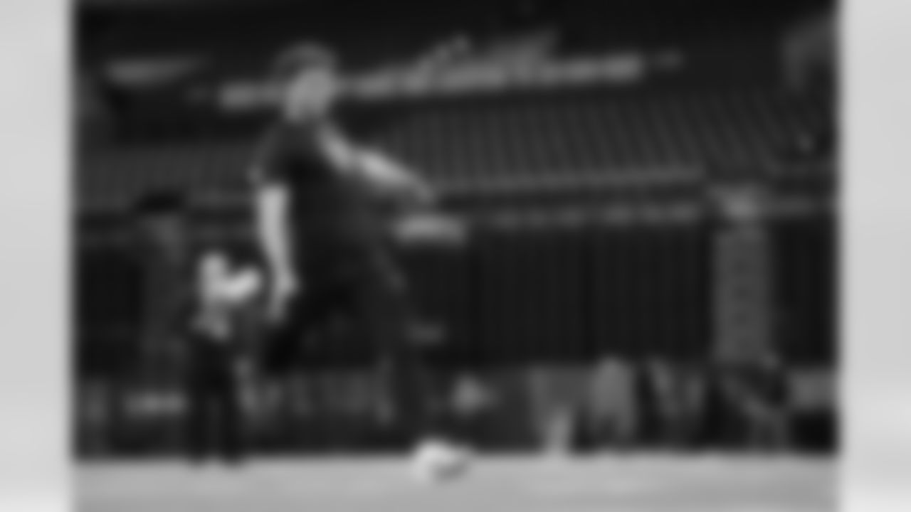 Arkansas kicker Devin Bale (09) participates in a drill during the 2026 NFL Scouting Combine on Wednesday, February 25, 2026 in Indianapolis, Indiana. (Cooper Neill/NFL)