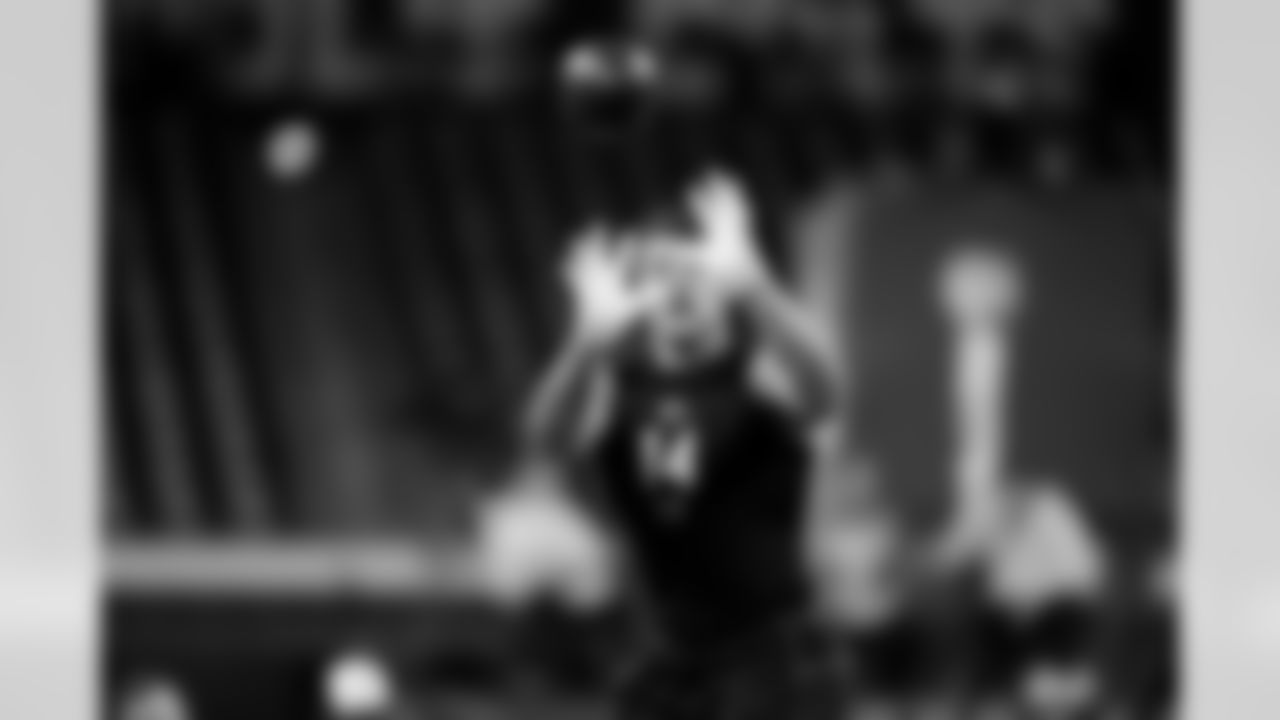 BYU linebacker Jack Kelly (14) participates in a drill during the 2026 NFL Scouting Combine on Thursday, February 26, 2026 in Indianapolis, Indiana. (Cooper Neill/NFL)