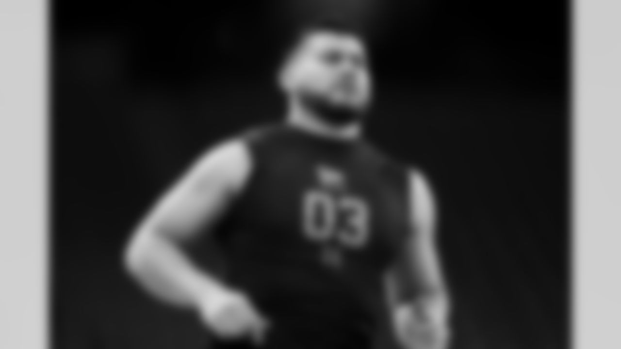 Alabama tight end Josh Cuevas (03) runs the 40-yard dash during the 2026 NFL Scouting Combine on Friday, February 27, 2026 in Indianapolis, Indiana. (Cooper Neill/NFL)