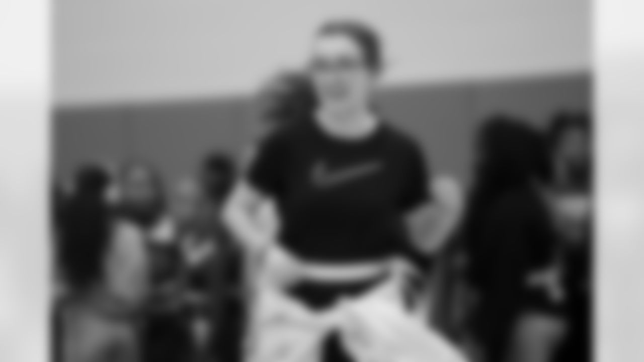 A student participates in a drill during a GENYOUth clinic on Tuesday, Feb. 24, 2026, at Fall Creek Valley Middle School in Indianapolis. (Jerod Ringwald/AP Content Services for the NFL)