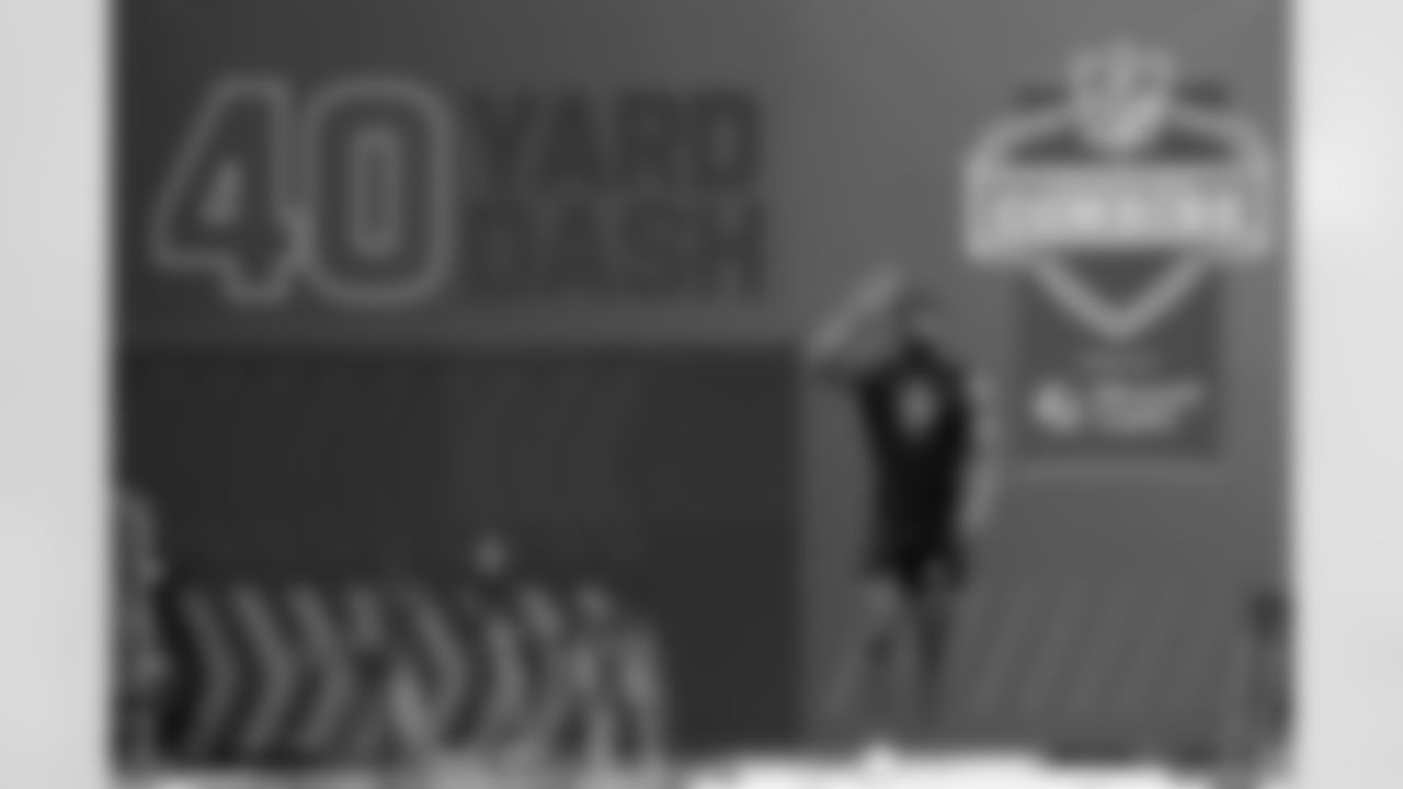 LSU defensive back A.J. Haulcy (36) runs the 40-yard dash during the 2026 NFL Scouting Combine on Friday, February 27, 2026 in Indianapolis, Indiana. (Lauren Leigh Bacho/NFL)