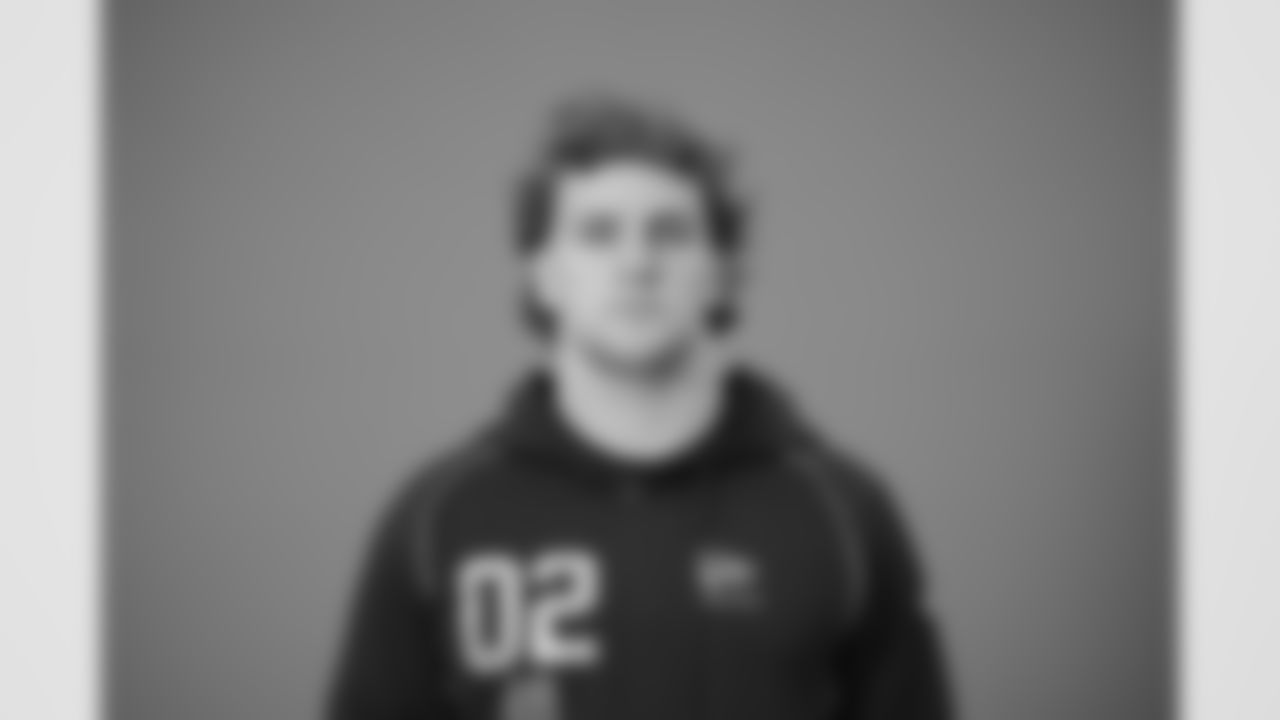 Michigan running back Max Bredeson (02) poses for a portrait at the NFL football scouting combine in Indianapolis, Wednesday, Feb. 25, 2026 (AJ Mast/AP Content Services for the NFL)