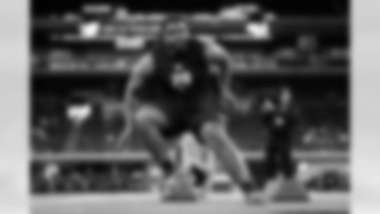 Oklahoma defensive lineman Damonic Williams (28) participates in a drill during the 2026 NFL Scouting Combine on Thursday, February 26, 2026 in Indianapolis, Indiana. (Cooper Neill/NFL)