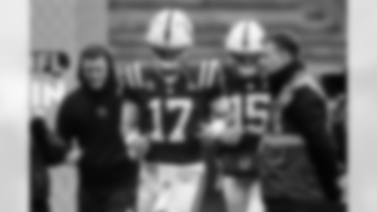 QB Brett Rypien #4, QB Daniel Jones #17 and QB Riley Leonard #15