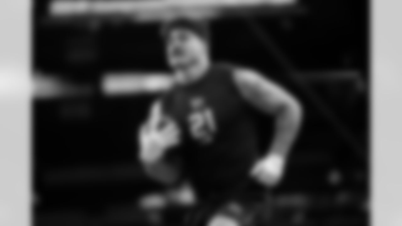 Texas Tech linebacker Jacob Rodriguez (21) participates in a drill during the 2026 NFL Scouting Combine on Thursday, February 26, 2026 in Indianapolis, Indiana. (Cooper Neill/NFL)