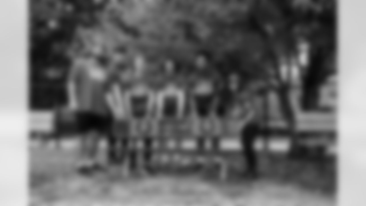 G Tanor Bortolini #60, TE Maximilian Mang #45, K Spencer Shrader #3, S Ben Nikkel #34, TE Drew Ogletree #85 and Kalen Jackson - Owner & Chief Brand Officer and President of the Indianapolis Colts Foundation