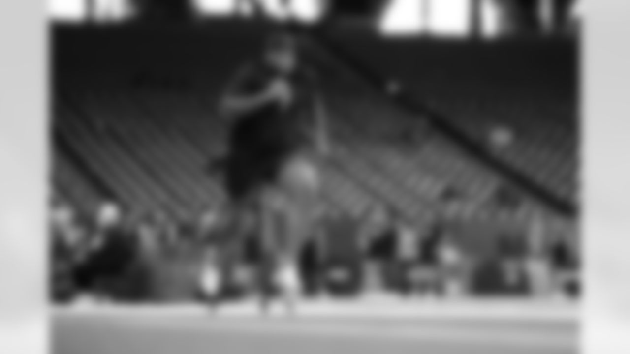 Texas offensive lineman DJ Campbell (11) runs the 40-yard dash during the 2026 NFL Scouting Combine on Sunday, March 1, 2026 in Indianapolis, Indiana. (Cooper Neill/NFL)