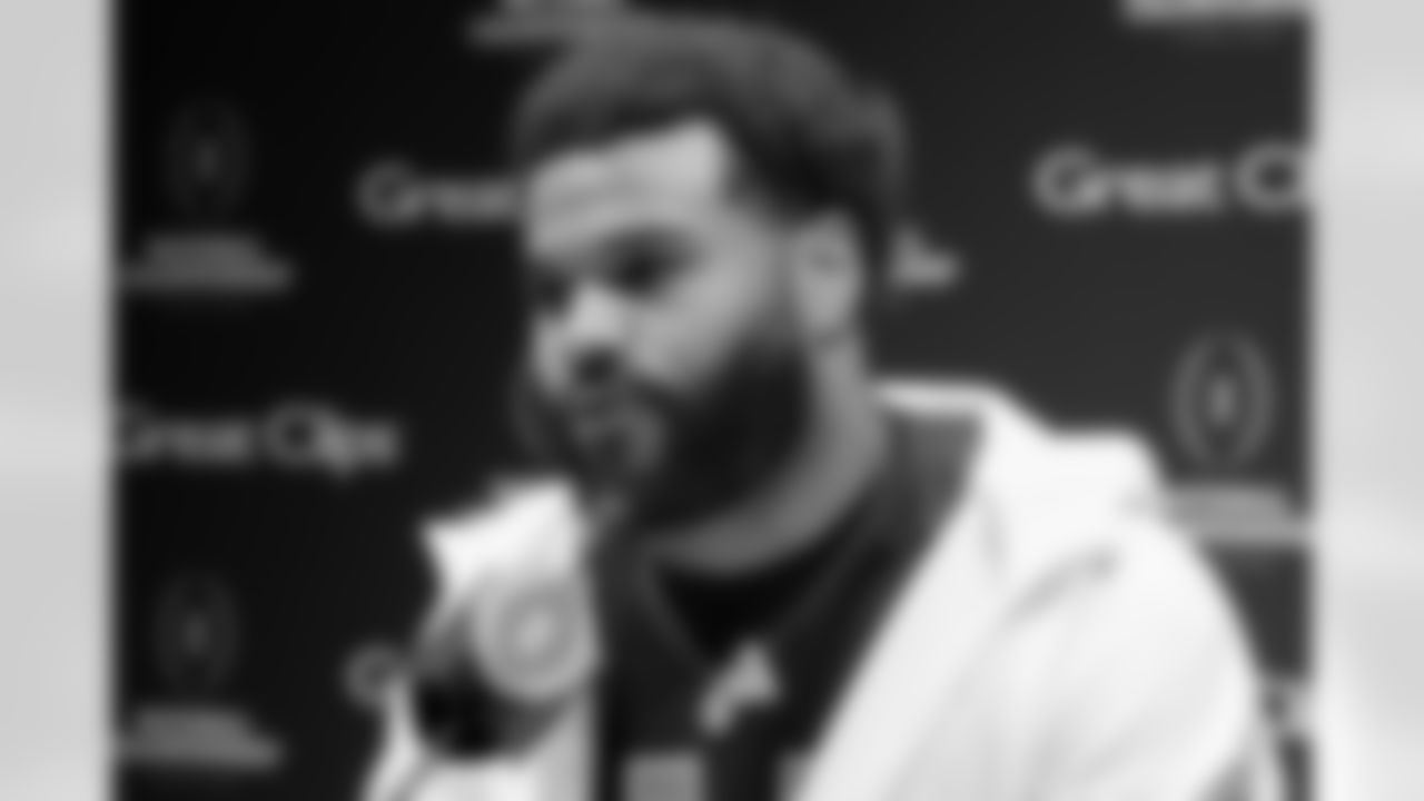 Miami defensive lineman Akheem Mesidor speaks during media day ahead of the College Football Playoff national championship game between Miami and Indiana, Saturday, Jan. 17, 2026, in Miami. The game will be played on Monday. (AP Photo/Marta Lavanvier)