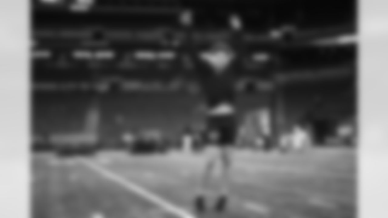 South Dakota State running back Isaiah Davis warms up during the 2024 NFL Scouting Combine on Saturday, March 2, 2024 in Indianapolis, Indiana. (Kevin Sabitus/NFL)