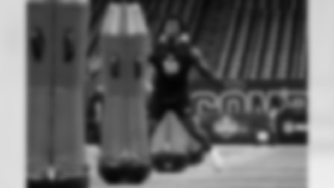 Southern California defensive lineman Anthony Lucas (50) participates in a drill during the 2026 NFL Scouting Combine on Thursday, February 26, 2026 in Indianapolis, Indiana. (Lauren Leigh Bacho/NFL)