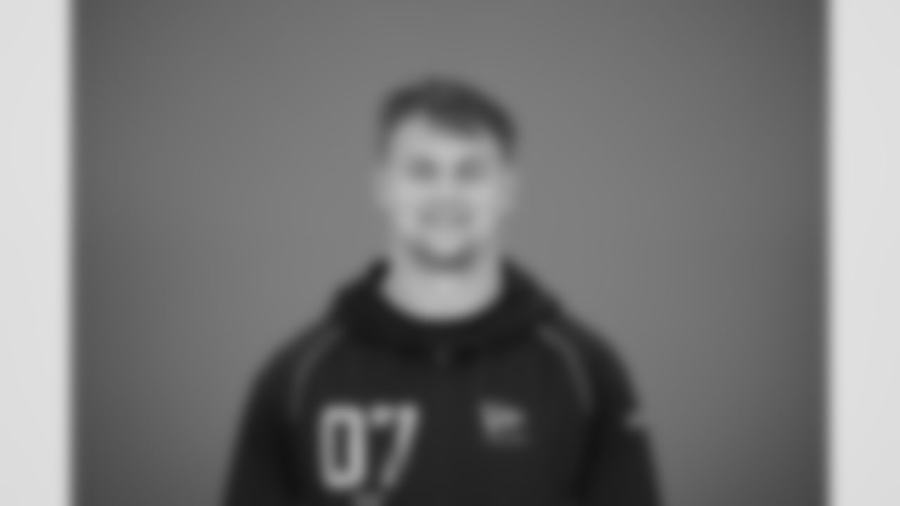 Wyoming tight end John Michael Gyllenborg (07) poses for a portrait at the NFL football scouting combine in Indianapolis, Wednesday, Feb. 25, 2026 (AJ Mast/AP Content Services for the NFL)