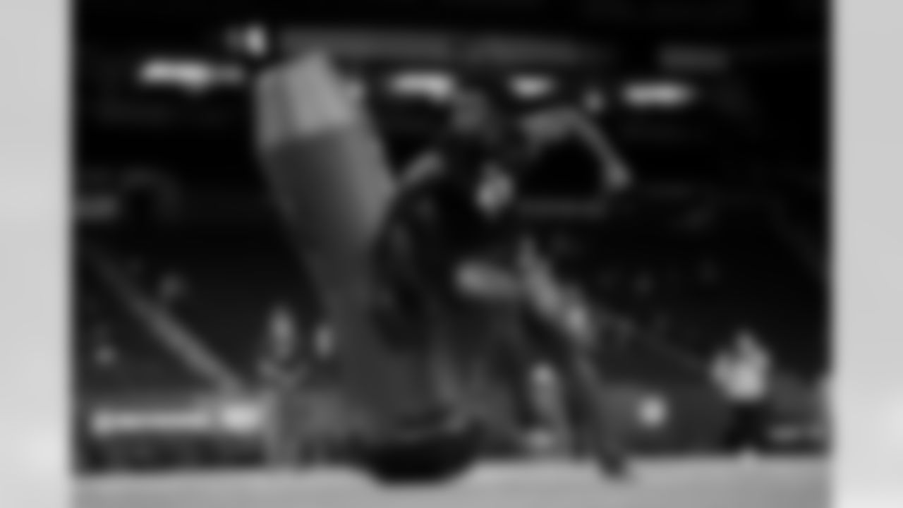 Boston College defensive lineman Quintayvious Hutchins (43) participates in a drill during the 2026 NFL Scouting Combine on Thursday, February 26, 2026 in Indianapolis, Indiana. (Cooper Neill/NFL)