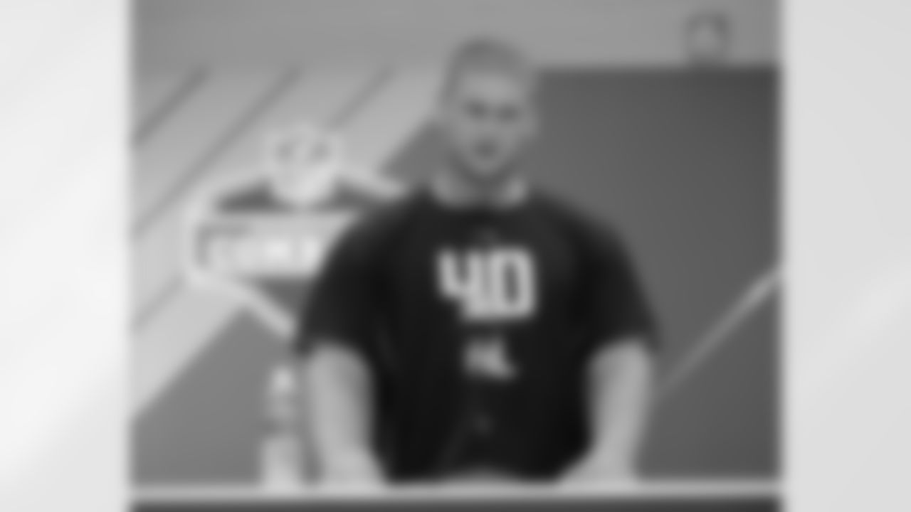 Auburn offensive lineman Braden Smith speaks during a press conference at the NFL football scouting combine, Thursday, March 1, 2018, in Indianapolis. (AP Photo/Darron Cummings)