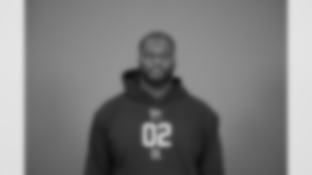 Florida defensive lineman Caleb Banks (02) poses for a portrait at the NFL football scouting combine in Indianapolis, Tuesday, Feb. 24, 2026 (AJ Mast/AP Content Services for the NFL)