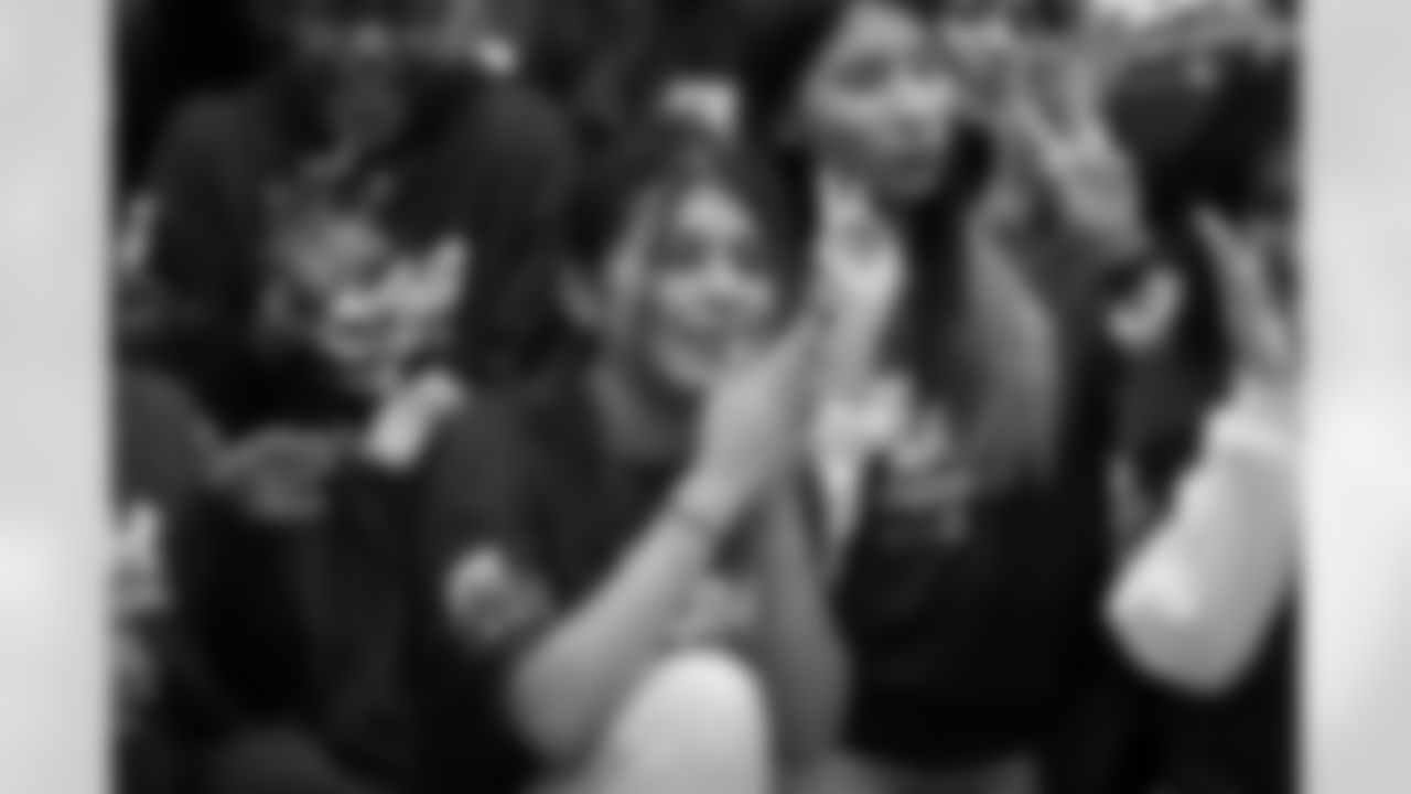 A student claps after participating in a clinic for GENYOUth during a GENYOUth clinic on Tuesday, Feb. 24, 2026, at Fall Creek Valley Middle School in Indianapolis. (Jerod Ringwald/AP Content Services for the NFL)