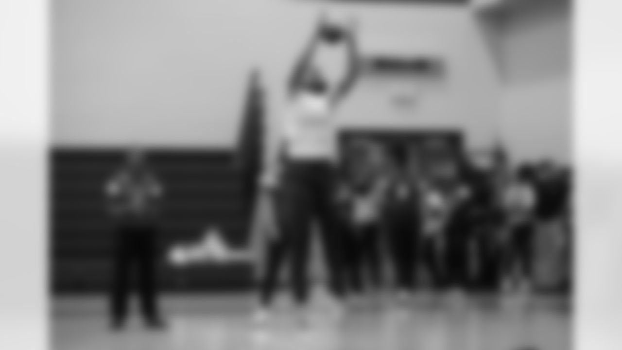 A student participates in a drill during a GENYOUth clinic on Tuesday, Feb. 24, 2026, at Fall Creek Valley Middle School in Indianapolis. (Jerod Ringwald/AP Content Services for the NFL)