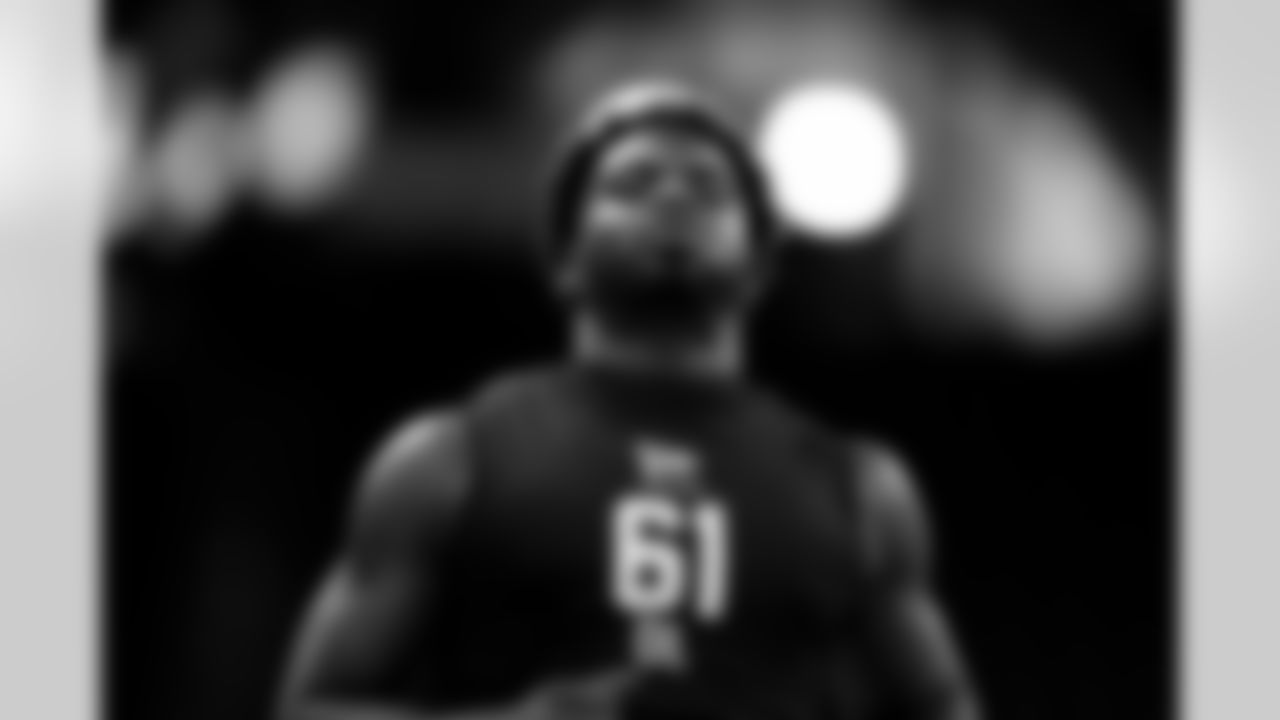 Western Michigan defensive lineman Nadame Tucker (61) runs the 40-yard dash during the 2026 NFL Scouting Combine on Thursday, February 26, 2026 in Indianapolis, Indiana. (Cooper Neill/NFL)