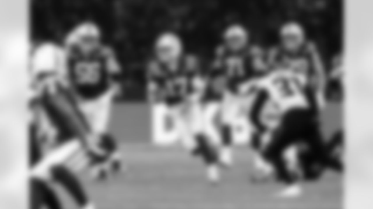 G Quenton Nelson #56, QB Daniel Jones #17, G Matt Goncalves #71 and T Bernhard Raimann #79