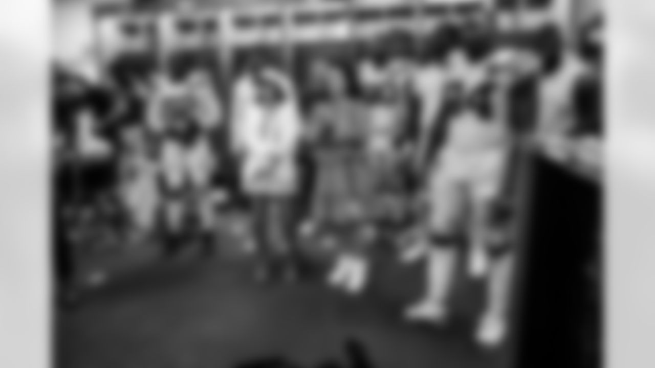 DE Samson Ebukam #52, Kalen Jackson Owner & Chief Brand Officer and President of the Indianapolis Colts Foundation, Carlie Irsay-Gordon Owner & CEO, DT Grover Stewart #90, DT Eric Johnson II #98, DE Tyquan Lewis #94 and DT Neville Gallimore #92