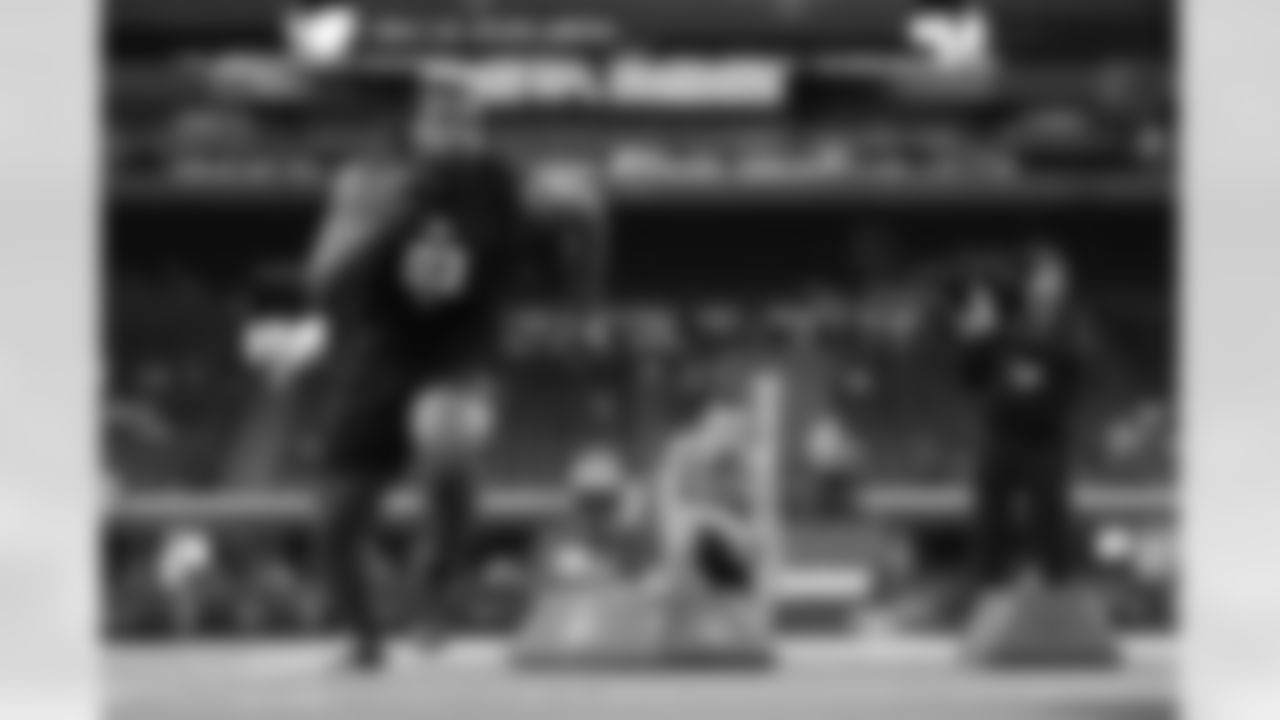 South Carolina defensive lineman Nick Barrett (03) participates in a drill during the 2026 NFL Scouting Combine on Thursday, February 26, 2026 in Indianapolis, Indiana. (Cooper Neill/NFL)