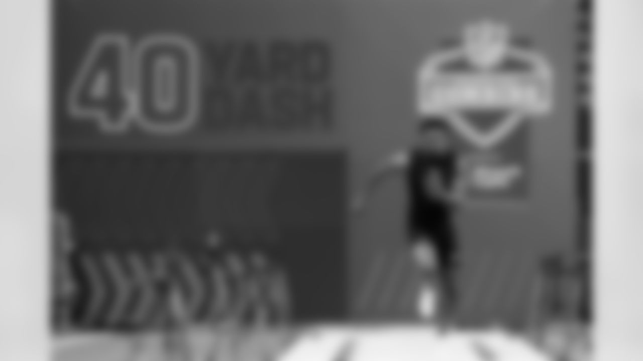 TCU defensive back Bud Clark (33) runs the 40-yard dash during the 2026 NFL Scouting Combine on Friday, February 27, 2026 in Indianapolis, Indiana. (Lauren Leigh Bacho/NFL)