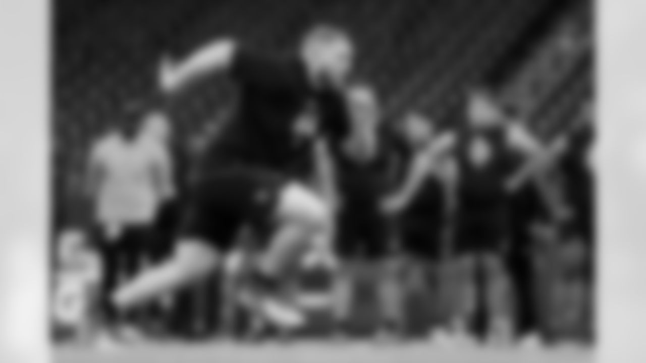 Georgia Tech offensive lineman Keylan Rutledge (44) participates in a drill during the 2026 NFL Scouting Combine on Sunday, March 1, 2026 in Indianapolis, Indiana. (Lauren Leigh Bacho/NFL)