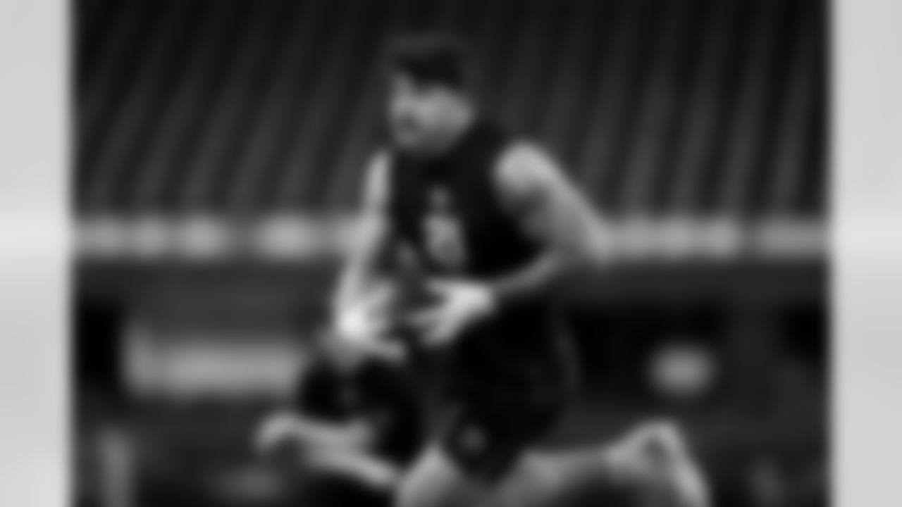 Texas Tech linebacker Jacob Rodriguez (21) participates in a drill during the 2026 NFL Scouting Combine on Thursday, February 26, 2026 in Indianapolis, Indiana. (Cooper Neill/NFL)