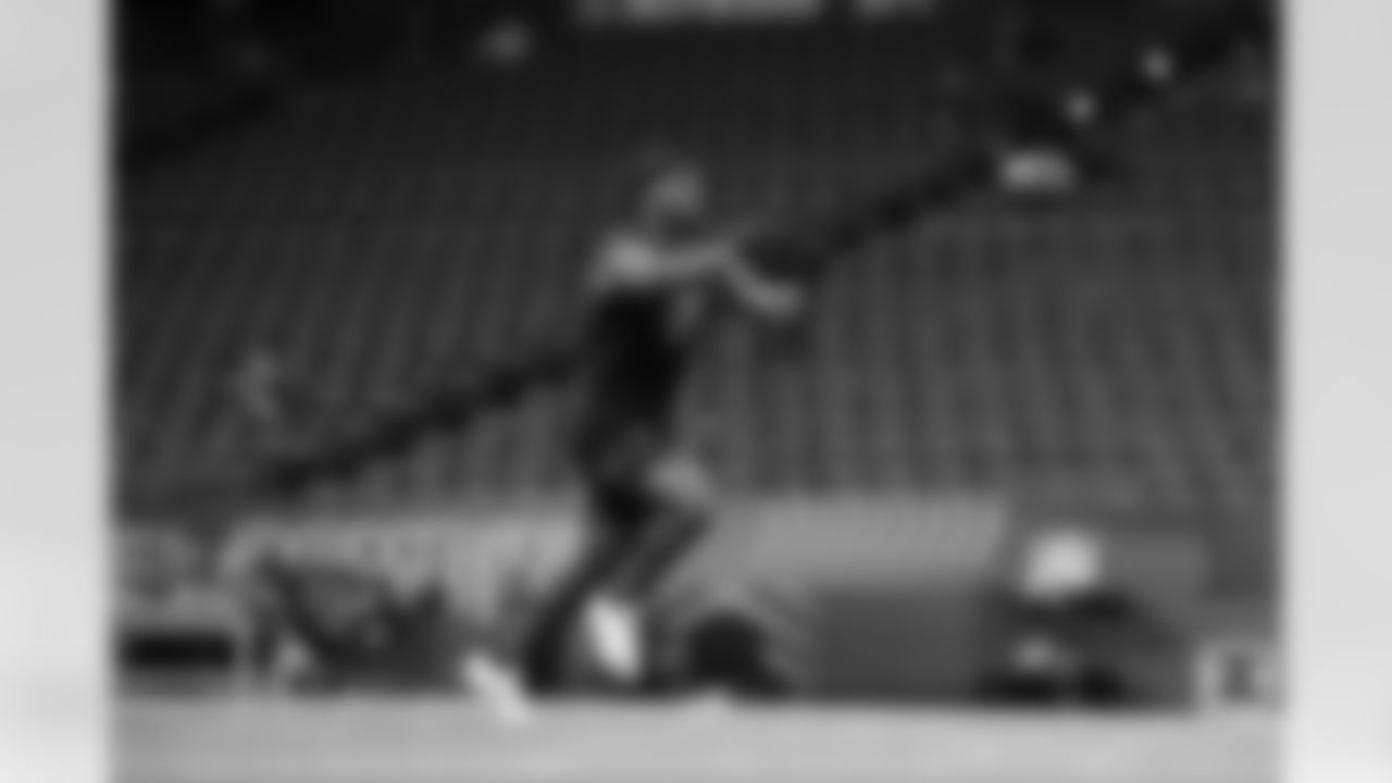 LSU defensive back A.J. Haulcy (36) participates in a drill during the 2026 NFL Scouting Combine on Friday, February 27, 2026 in Indianapolis, Indiana. (Cooper Neill/NFL)