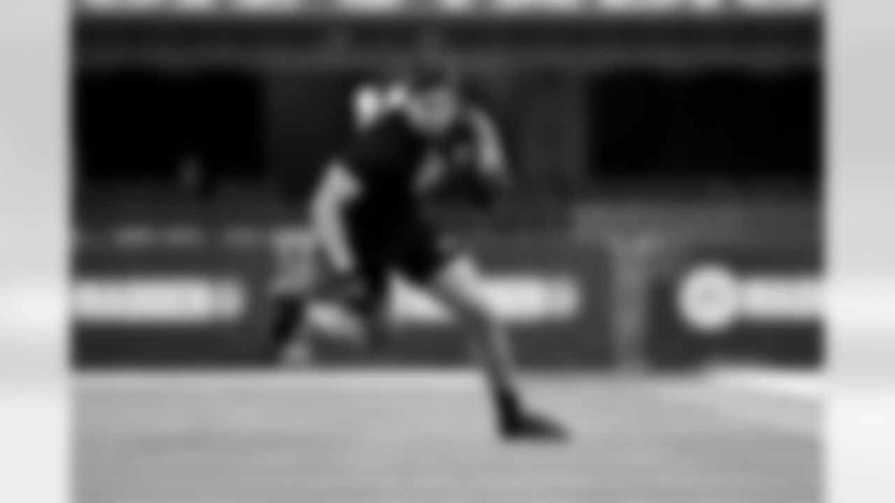 Michigan linebacker Jimmy Rolder (22) participates in a drill during the 2026 NFL Scouting Combine on Thursday, February 26, 2026 in Indianapolis, Indiana. (Cooper Neill/NFL)