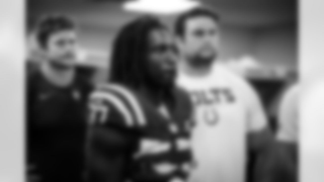 TE Will Mallory #86, RB Ulysses Bentley IV #37 and G Quenton Nelson #56