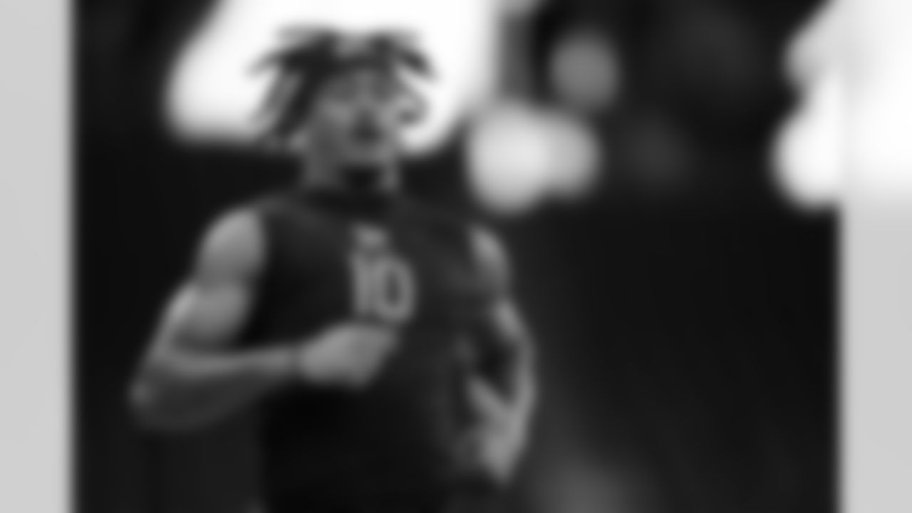 Toledo defensive back Andre Fuller (10) runs the 40-yard dash during the 2026 NFL Scouting Combine on Friday, February 27, 2026 in Indianapolis, Indiana. (Cooper Neill/NFL)