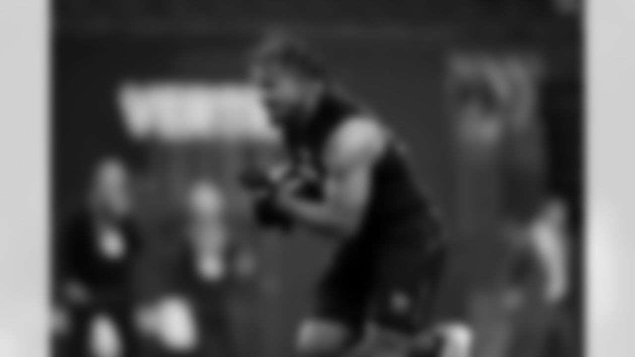 Texas A&M linebacker Taurean York (29) participates in a drill during the 2026 NFL Scouting Combine on Thursday, February 26, 2026 in Indianapolis, Indiana. (Cooper Neill/NFL)