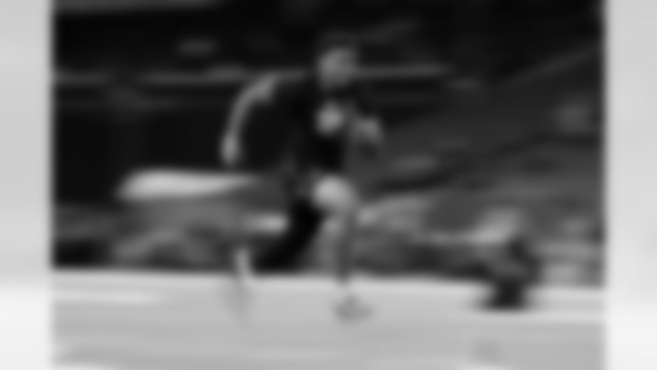 Auburn defensive lineman Keldric Faulk (38) participates in a drill during the 2026 NFL Scouting Combine on Thursday, February 26, 2026 in Indianapolis, Indiana. (Cooper Neill/NFL)