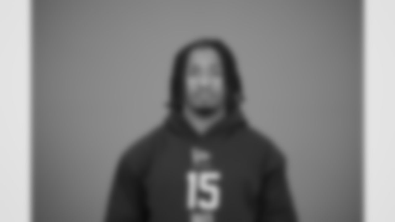 Missouri wide receiver Kevin Coleman Jr. (15) poses for a portrait at the NFL football scouting combine in Indianapolis, Wednesday, Feb. 25, 2026 (AJ Mast/AP Content Services for the NFL)