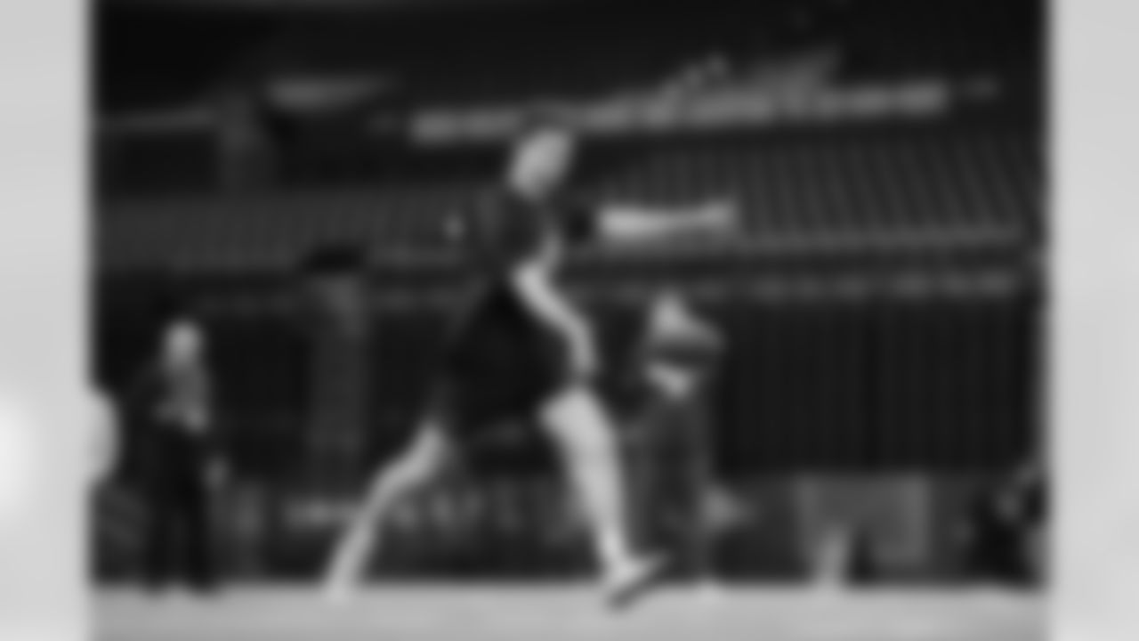 Northwestern kicker Luke Akers (08) participates in a drill during the 2026 NFL Scouting Combine on Wednesday, February 25, 2026 in Indianapolis, Indiana. (Cooper Neill/NFL)