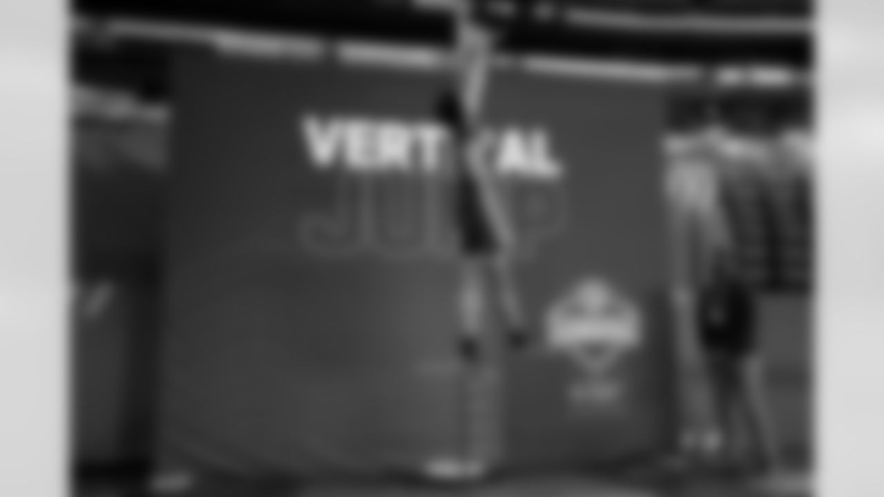 Nebraska defensive back DeShon Singleton (46) participates in the vertical jump during the 2026 NFL Scouting Combine on Friday, February 27, 2026 in Indianapolis, Indiana. (Lauren Leigh Bacho/NFL)