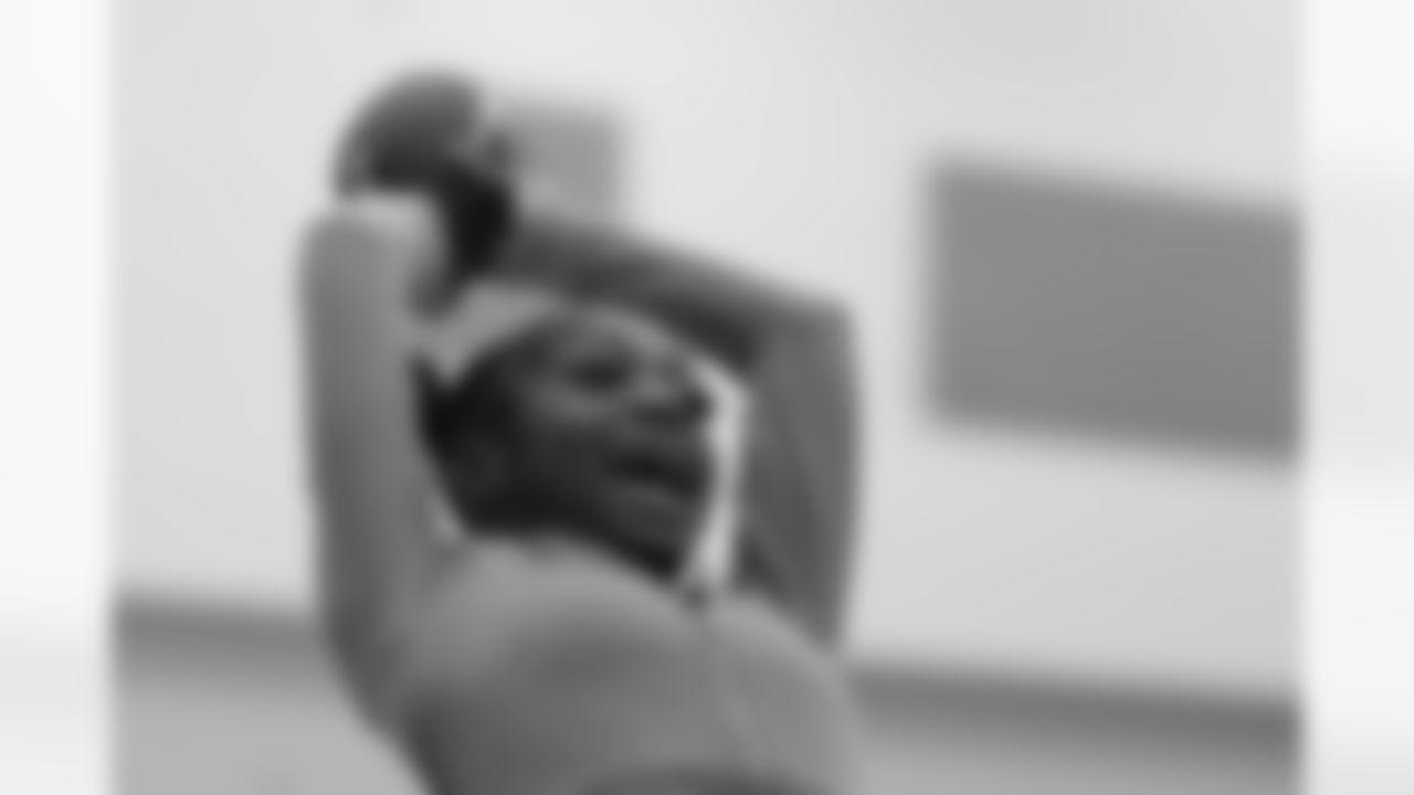 A student participates in a drill during a GENYOUth clinic on Tuesday, Feb. 24, 2026, at Fall Creek Valley Middle School in Indianapolis. (Jerod Ringwald/AP Content Services for the NFL)