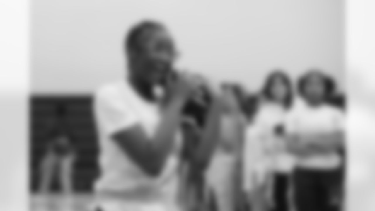 A student participates in a drill during a GENYOUth clinic on Tuesday, Feb. 24, 2026, at Fall Creek Valley Middle School in Indianapolis. (Jerod Ringwald/AP Content Services for the NFL)